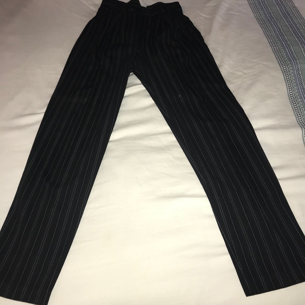 White striped black smart part trousers.